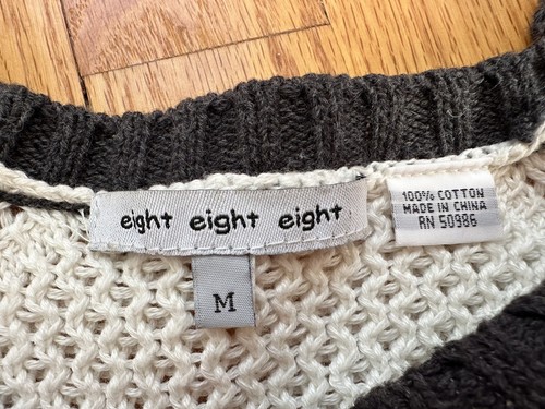 Eight Eight Eight pullover Sweater Womens M White Y Cotton Long Sleeve Crew Knit - Picture 8 of 22