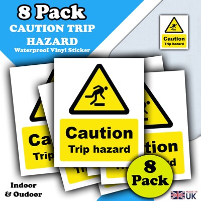 8er-Pack Caution Trip Hazard Vinyl Aufkleber wasserdicht & UV-beständig, 110 mm x 90 mm