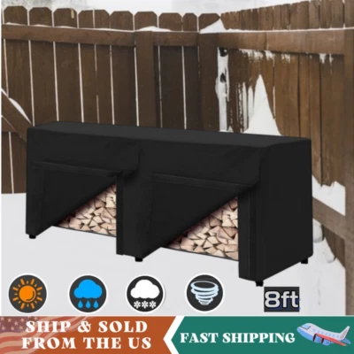 8FT Zippered Waterproof Firewood Cover Patio Wood Log Rack Outdoor Storage Tarp - Image 1 of 4