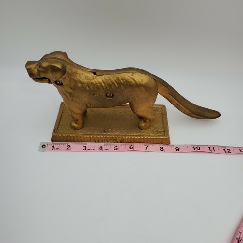 Antique Old Cast Iron Nut Cracker Dog Golden Retriever Lab Heavy Gold VNTG - Picture 6 of 8