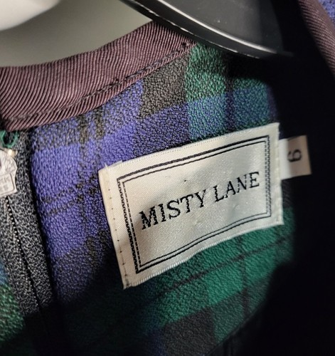 Misty Lane Vtg Blue Green Plaid Midi Dress Women's 6 Retro Preppy Mod 80s 90s - Picture 6 of 9