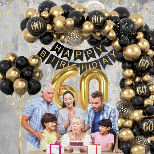 60. Geburtstag Deko für Männer Frauen, schwarz gold 60. Geburtstag Luftballons Party - Bild 4 von 7
