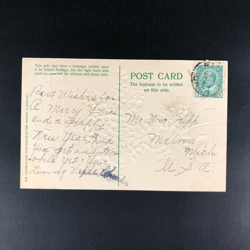 Weihnachten SUTHERLAND TARTAN KARIERT Postkarte antike Grußkarte B.B. London Vintage - Bild 7 von 10