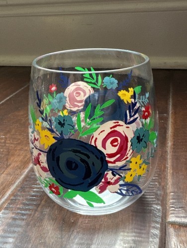 The Pioneer Woman Blue Floral 17.5 Ounce Stemless Wine Glass New - Picture 2 of 11