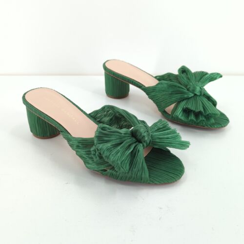 Loeffler Randall Women's 6 Emilia Heel Emerald Green Pleated Bow Sandal Knot REF