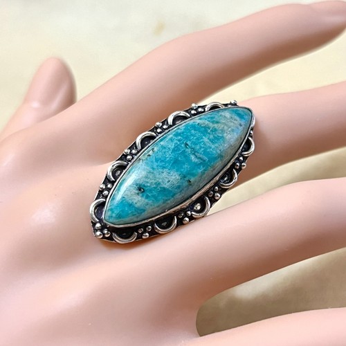 Amazonite Silver Plated Crystal Gemstone Ring, Oval Cabochon Size 8 - Picture 2 of 6