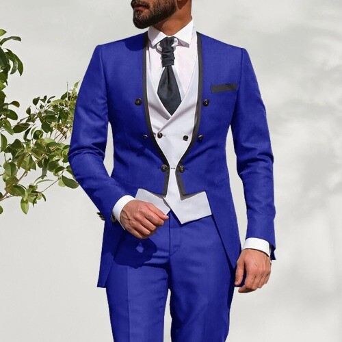 Men Suits Wedding Groom Tuxedos Slim Fit Casual 3 Piece (Blazer+ Vest+ Pants) - Picture 6 of 40