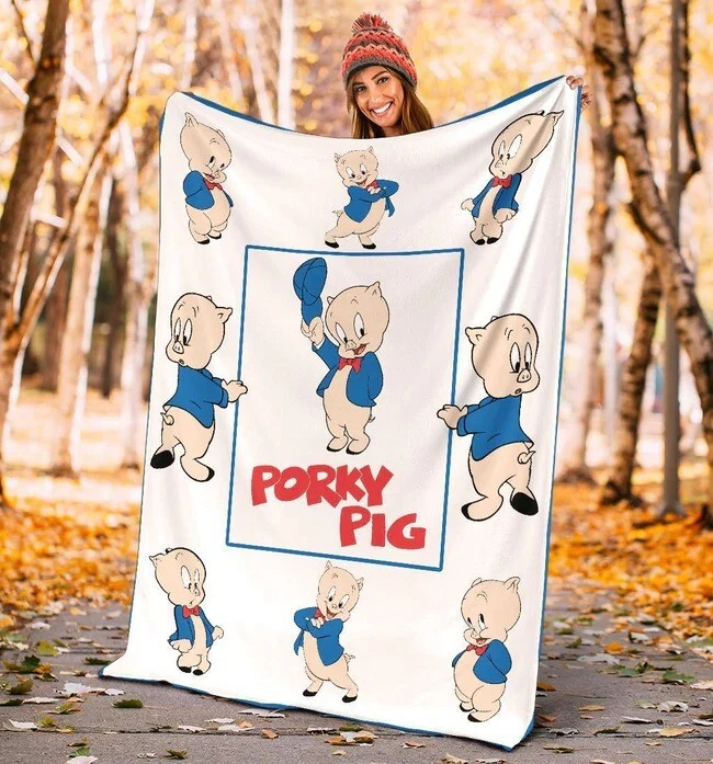Porky Pig Blanket, Looney Tunes Cartoon Fleece, Sherpa Blanket Gifts for Kids