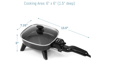 Portable Electric Frying Griddle Pan Non Stick Cooking Glass Lid Skillet Compact - Picture 4 of 8