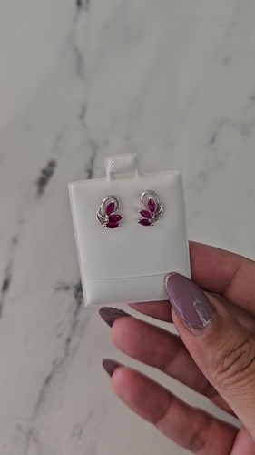 Marquise Ruby Studs Earrings 14k White Gold - Video 1 of 1