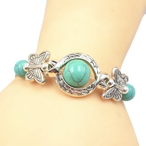 New Fashion Tibetan Silver Jewelry Beads Bangle Turquoise Chain Girl Bracelets - Picture 22 of 130