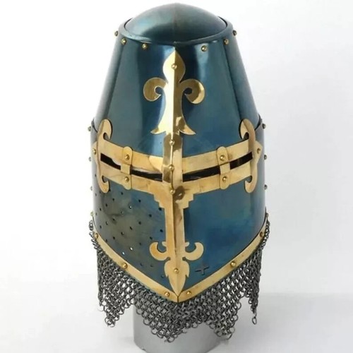 Templar Knight Black Helmet Crusader Chainmail Chainmail Medieval Helmet - Picture 13 of 13