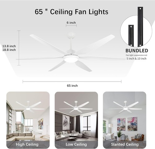 65" Indoor / Outdoor Ceiling Fan, Reversible, 6 Speeds, 3CCT LED Light + Remote - Picture 2 of 7