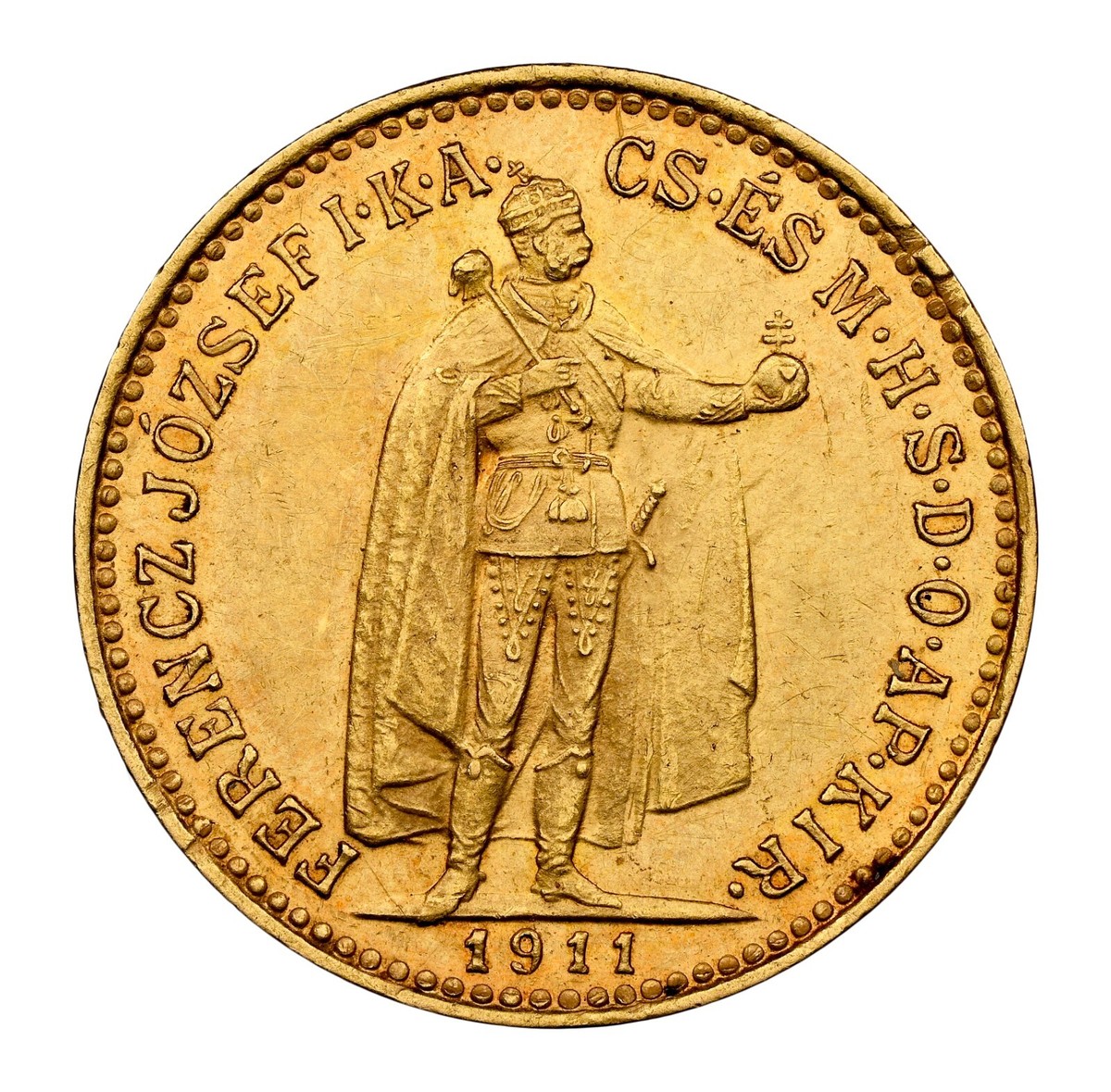 ハンガリー　10コロナ金貨1911年鑑定済 1911, Hungary, Franz Josef I. Beautiful Gold 10 Korona Coin