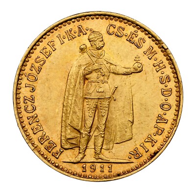ハンガリー　10コロナ金貨1911年鑑定済 1911, Hungary, Franz Josef I. Beautiful Gold 10 Korona Coin