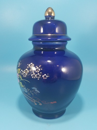 Vintage Lidded Cobalt Blue Ginger Jar Vase Floral Gold Trim Japan Fine China - Picture 7 of 12