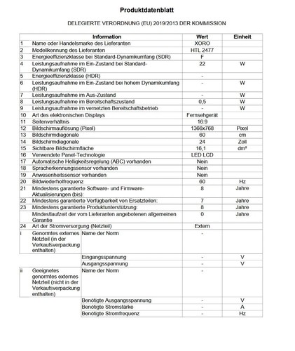 24 inch Smart TV Television 12V Triple Tuner DVB-S2/T2/C, HbbTV XORO HTL 2477 - Picture 8 of 8