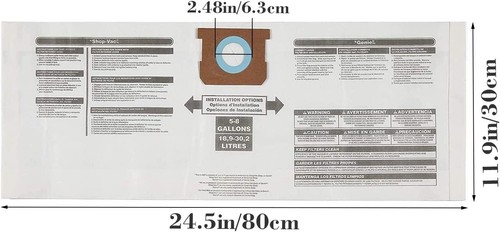 Pour Shop Vac Sacs Filtrants 5-8 Gallons,90661 Sacs Filtrants pour Aspirateur 9066100 - Photo 5/11
