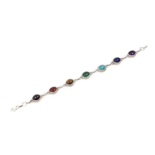925 Silber Armband 18.5cm bunte Edelsteine Echt Schmuck rot blau grün rot türkis - Picture 16 of 24
