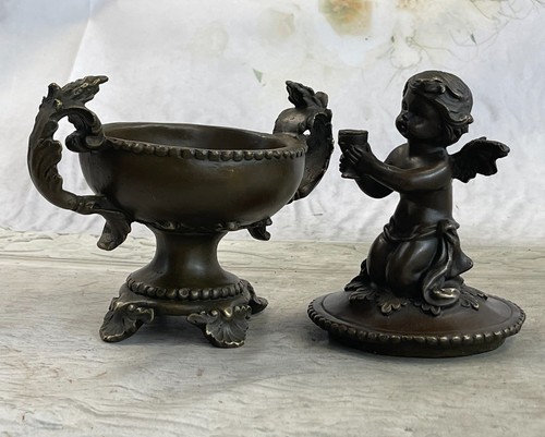 Handcrafted Baby Angel Jewelry Box by Moreaue Bronze Sculpture Figurine Artwork - Imagen 7 de 10