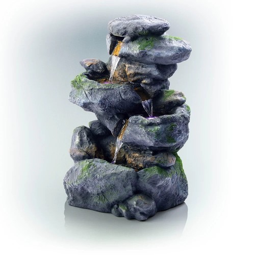 Three-Tier LED Cascade Waterfall Water Fountain with Realistic Stone Look 22in - Picture 7 of 7