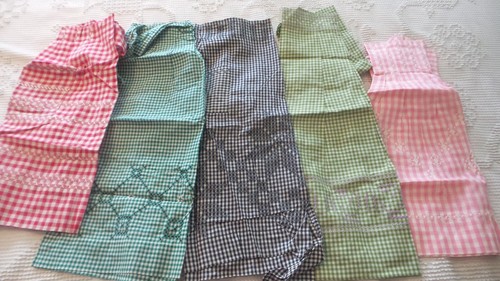 Vintage Menge 5 HALBE SCHÜRZEN, Gingham, bestickt, oliv, grün, rot, rosa #14-24