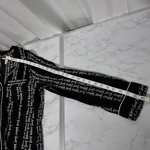 Victoria's Secret Sleepwear Pajama Top Women XS Black Logo Stripe Collar Button - Picture 10 of 16