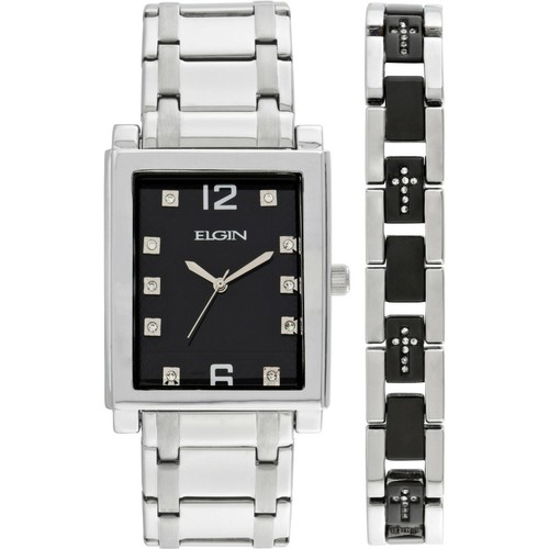 Elgin Herren Kristall Akzent Zweiton Uhr mit Kreuz Armband Set FG9060ST - Bild 2 von 2