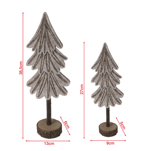 Set 2 Mini Alberi di Natale in Feltro Grigio Marrone con Base in Legno - Foto 5 di 5