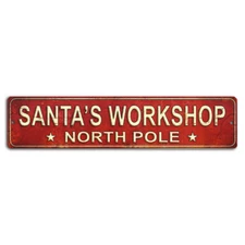 Santa’s Workshop North Pole Street Sign - 18x4 Inch Christmas Decor