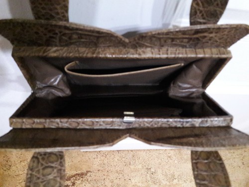 Lederhandtasche  hellbraun, Krokoprägung  unbenutzt, 29 x 25 x 7 c cm - Bild 4 von 8