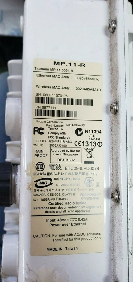 ESTACIÓN BASE EXTERIOR PROXIM MP11-R TSUNAMI QUICKBRIDGE 11 5054-R PN 6877111 Foto 2 de 3