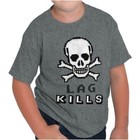 Pixelated Skull Crossbones Lag Kills Joke Youth Crewneck T Shirts Boy or Girl