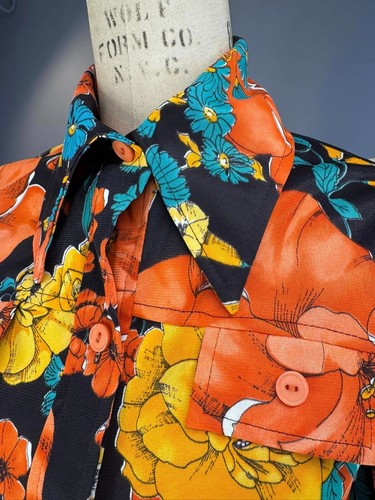 Vtg 70s Skirt Dagger Collar Blouse Sleeveless Top Big Scale Psychedelic Florals - Picture 7 of 15