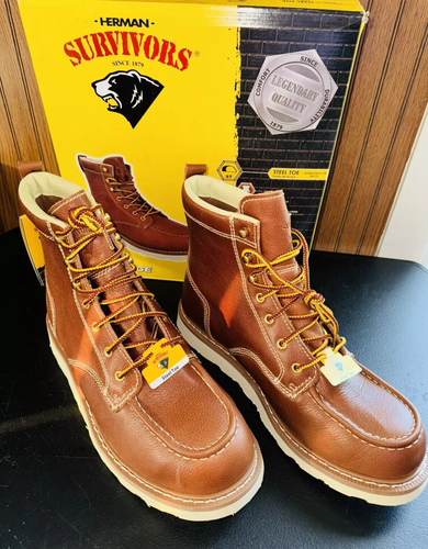 Herman Survivor Men's Steel Toe Boots Size 8M HS Oakridge Leather Brown White
