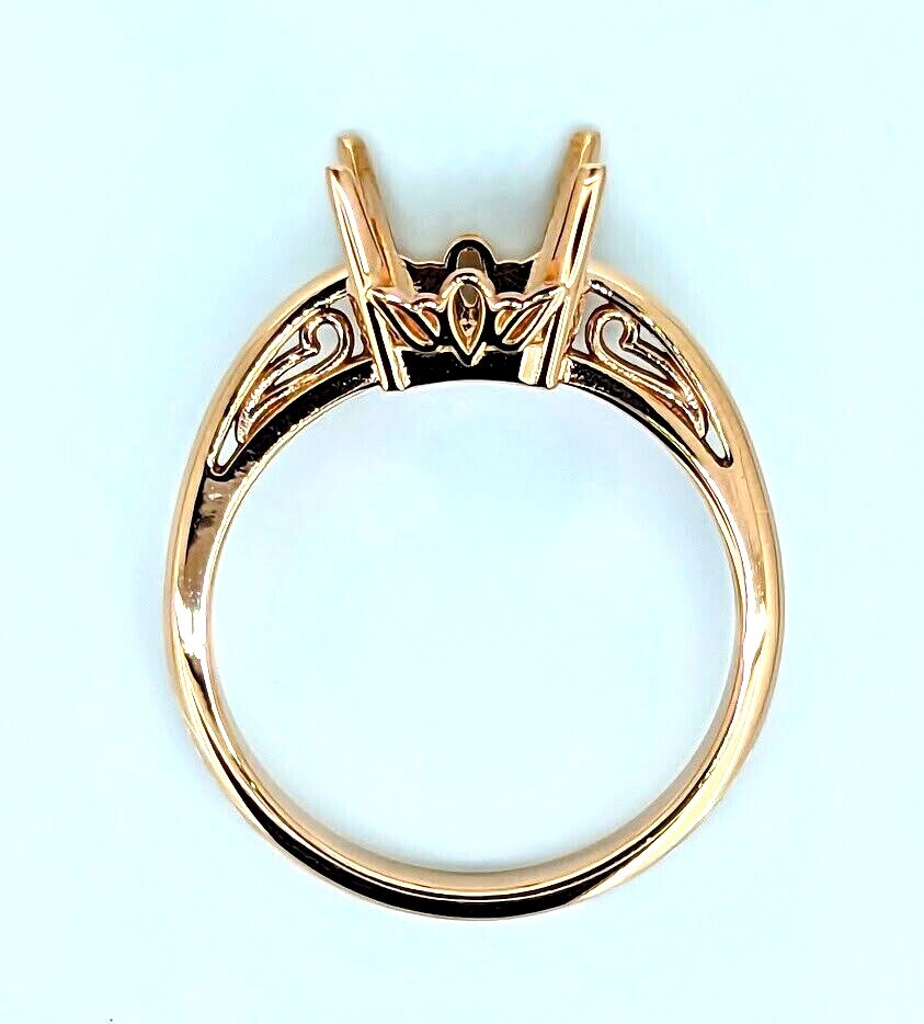 14k Rose Gold Emerald Cut Ring Setting Solitaire Scroll Mount 6x4mm to ...