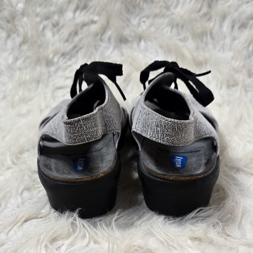 Wolky Alula Sandals 41 9.5 Gray Leather Black Stone Lace Up Comfort - Picture 5 of 9