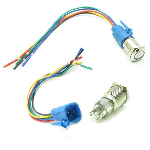 Wasserdicht Metall Druckknopf Schalter LED Ring Halo Licht 16 mm 12 V 24 V + Stecker - Bild 5 von 14