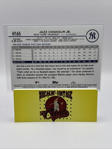 2024 Topps Holiday JAZZ CHISHOLM JR Bastón de Caramelo Murciélago Variación SP #H165 - Imagen 2 de 3