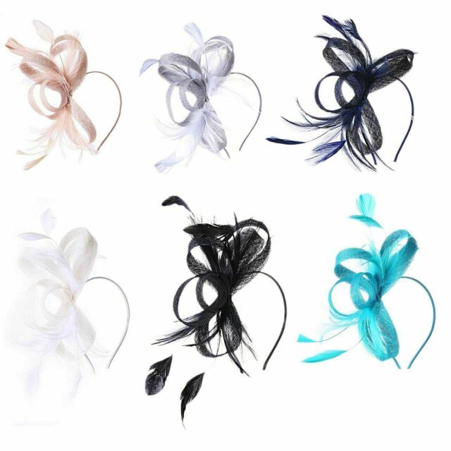 Feather Headband Sinamay Curl Fascinator Wedding Ladies Day Races Royal Ascot UK Feather Headband Sinamay Curl Fascinator Wedding Ladies Day Races Royal Ascot UK