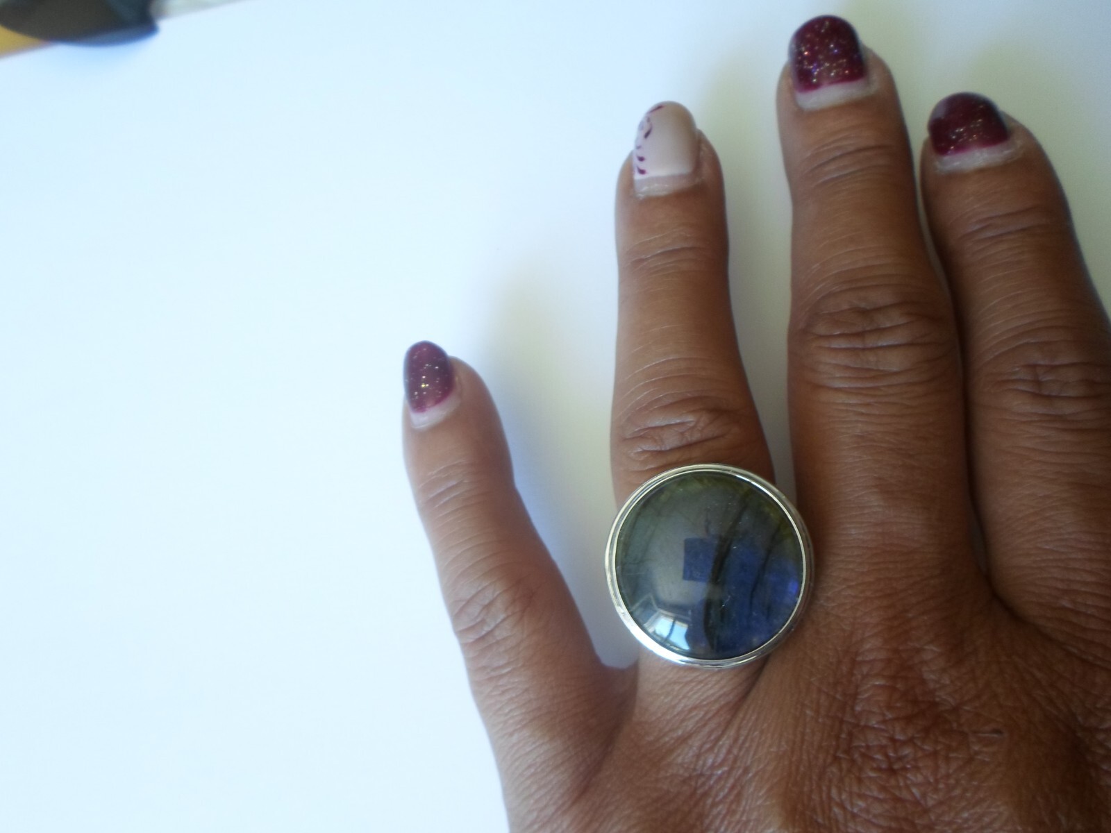 solid silver ring, cabochon with blue reflections… - image 4