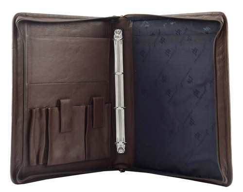 Brown Leather A4 Ring Binder Folio Office Bag File Folder Meetings Zip Organiser - Picture 2 of 8