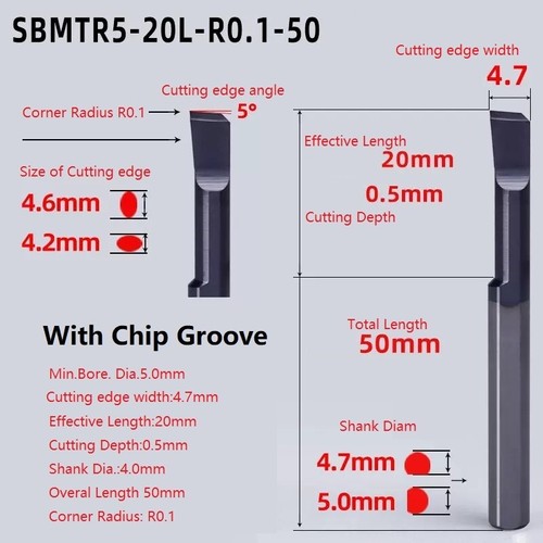 Barra perforadora de carburo sólido con ranura de chip para perforación de orificio pequeño D1.0 ~ 8.0 mm SBMTR - Imagen 29 de 36