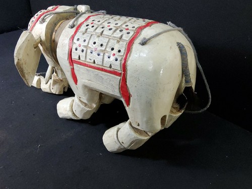 Vintage Wooden Hand-Carved Elephant Puppet Marionette on strings. Hand Painted - Picture 8 of 12