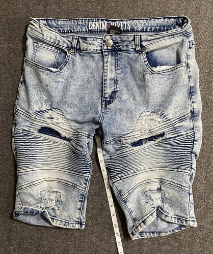 Denim & Rivets Boys Jeans Shorts Blue Moto Distressed Denim Size 36 - Picture 4 of 10