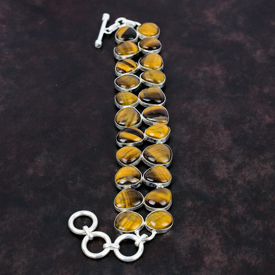 Pulsera ojo de tigre pulsera de plata de ley 925 hecha a mano pulsera de piedras preciosas Foto 4 de 4