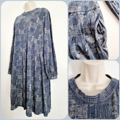 Seasalt Size 22 RRP £55 BNWT Blue/White Geometric Pattern Skater Jersey Dress - Picture 24 of 24