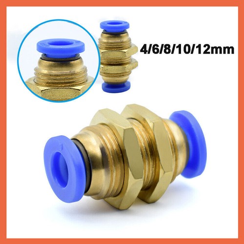 Fitting for Air Water Sizes 4,6,8,10,12mmBulkhead Connector Pneumatic Push-In - Picture 2 of 13