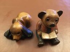 Wooden Sitting Bear With Book And Basset Hound Painted Wood Home Decor