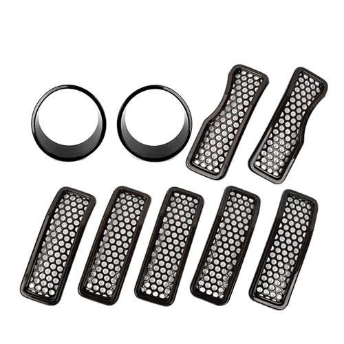 Black Mesh Grille Inserts/Headlight Covers Kit For Wrangler JL 2024+ Accessories - Picture 9 of 12